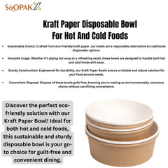 Kraft Paper Bowl, Ecosmart, sustainable, brown paper, disposable, affordable, Leak resistant, kraft paper, macaroni, salad, bulk pack, frozen treats, shops, diners, restaurants, food trucks, bakeries, Multi-Purpose, high-quality, avoid leaks, spills, pulp, durable, occasion, dinnerware, microwavable, food safe, meal prep, catering supplies, Packaging, takeout, deliveries, customized, sophistication, personalize, freshness, Compostable Fiber, renewable, biodegradable