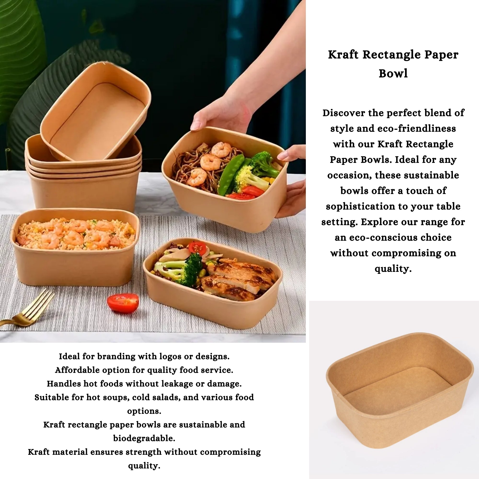 Rectangle Paper Bowls, Ecosmart, sustainable, brown paper, disposable, affordable, Leak resistant, kraft paper, macaroni, salad, bulk pack, frozen treats, shops, diners, restaurants, food trucks, bakeries, Multi-Purpose, high-quality, avoid leaks, spills, pulp, durable, occasion, dinnerware, microwavable, food safe, meal prep, catering supplies, Packaging, takeout, deliveries, customized, sophistication, personalize, freshness, Compostable Fiber, renewable, biodegradable